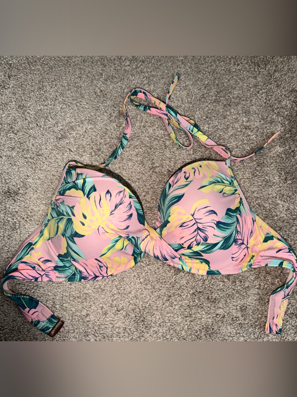 Shade & Shore Pink Tropical Leaf Print Bikini Top 36D
